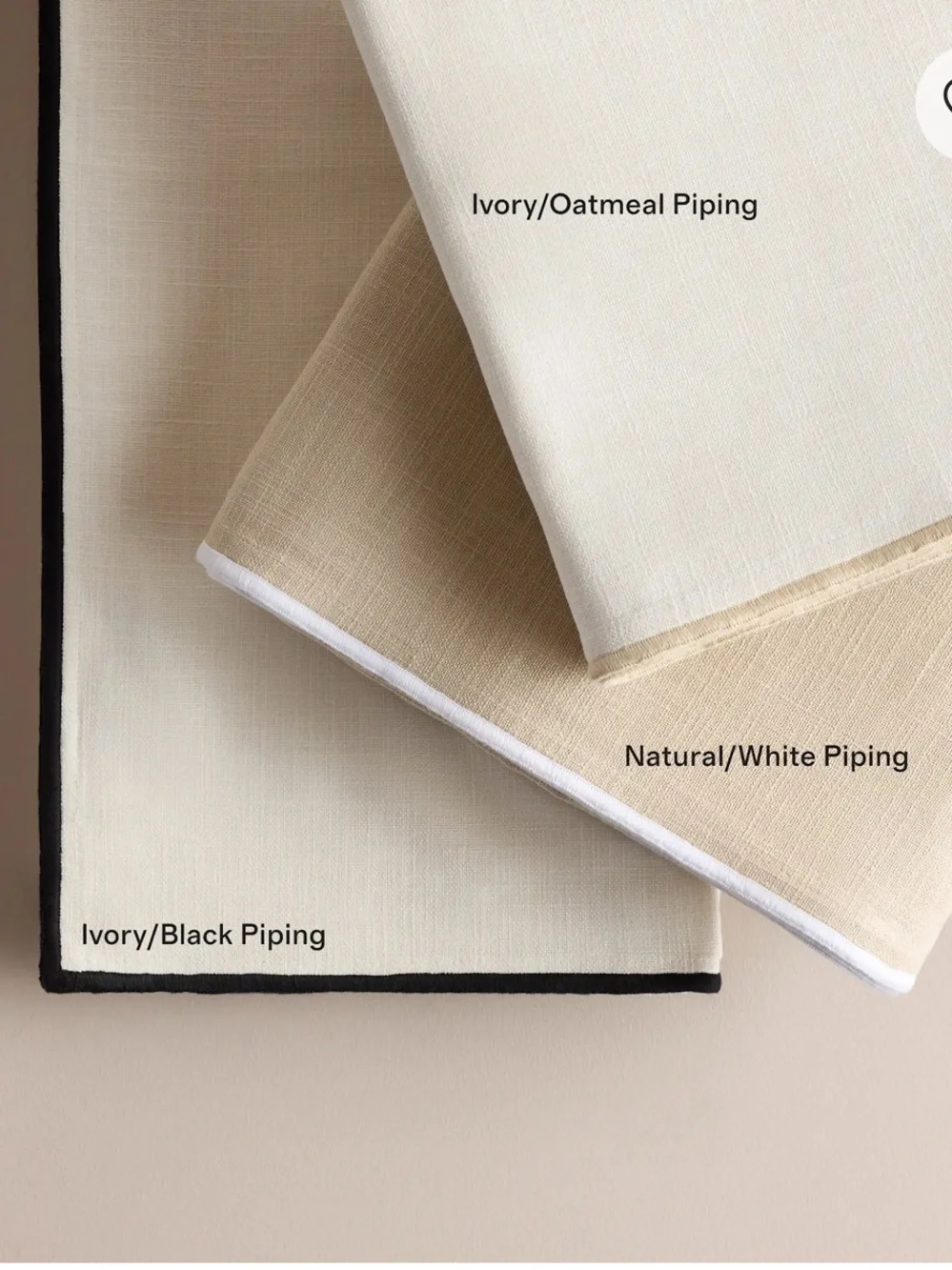 Piped Edge Cotton Curtain - Panel Ivory Black Piping Set of 2 Single Panels